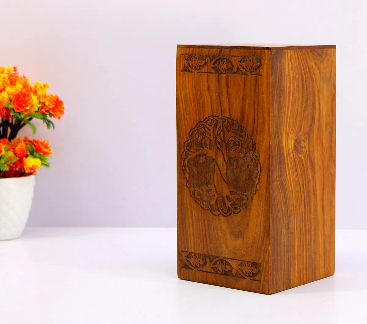 eSplanade Urna de cremación de madera | Patrón de árbol de la vida | Marrón | Urna conmemorativa para cenizas