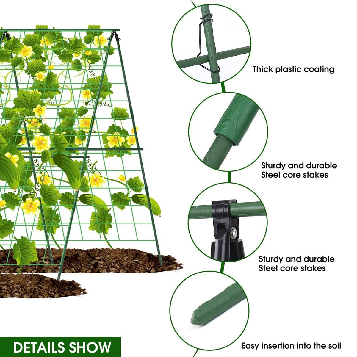 Enrejado plegable para pepinos, verde, triangular, acero recubierto de plástico, soporte para plantas trepadoras de jardín, pepinos, tomates, calabacín