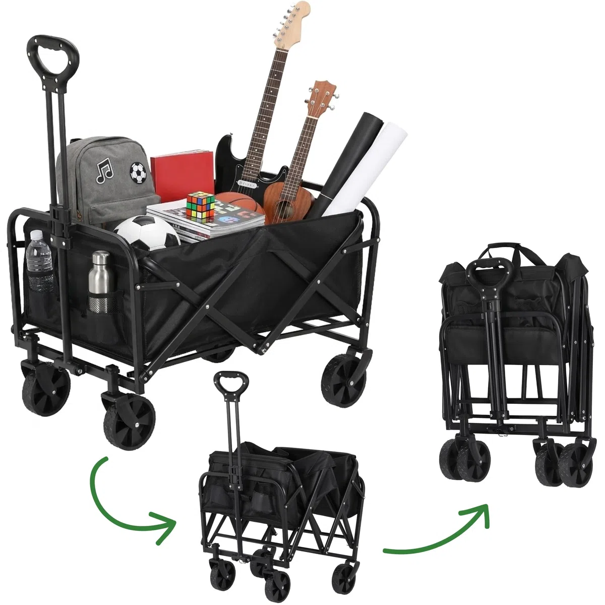 Fora Carro de Transporte Plegable con Ruedas Grandes – Carro Multiusos para Playa, Camping, Jardín y Compras | Estructura Resistente, Asa Extensible Ajustable, Tela Impermeable, Carga hasta 60 kg
