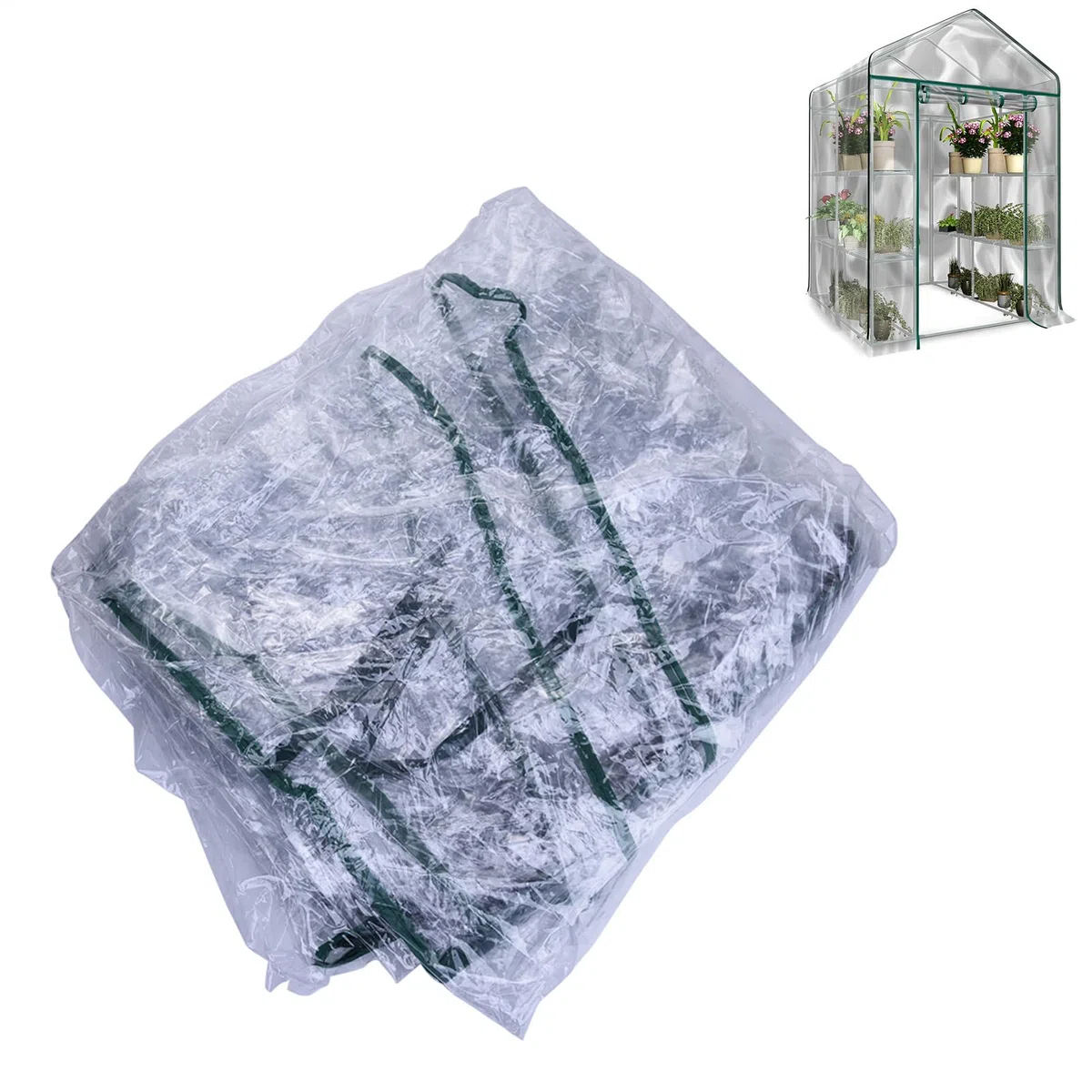 Funda protectora para invernadero, 143 x 143 x 195 cm, PVC para plantas, invernadero, con puerta enrollable con cremallera, resistente al invierno, estable