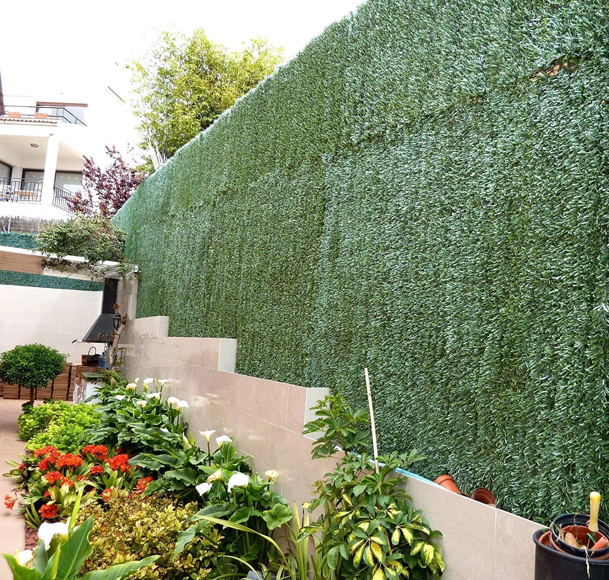 ADO - Seto Artificial Decorativo Ignífugo | 3m Largo x 2m Alto, Verde | 90 Varillas, 80% Ocultación (1- Rollo seto 3x2)