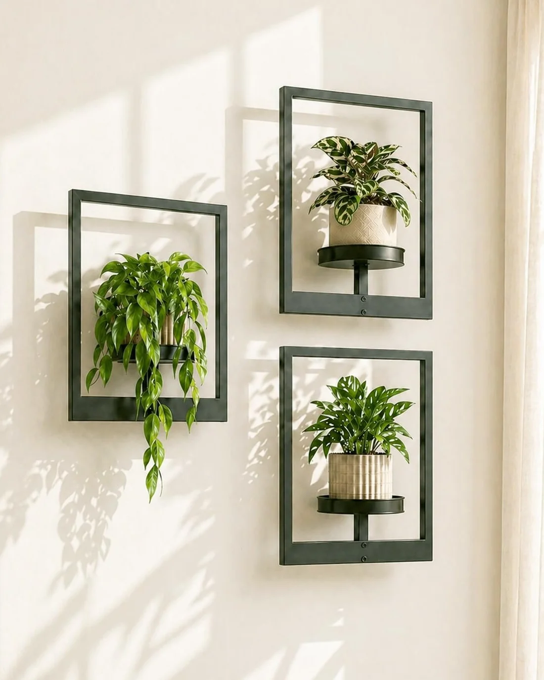 Bamworld Soporte Plantas Interior, Macetero Colgante para Pared, Estantería para Plantas, Porta Macetas, Pedestal para Plantas de Interior, Juego de 3 para Entrada Exterior