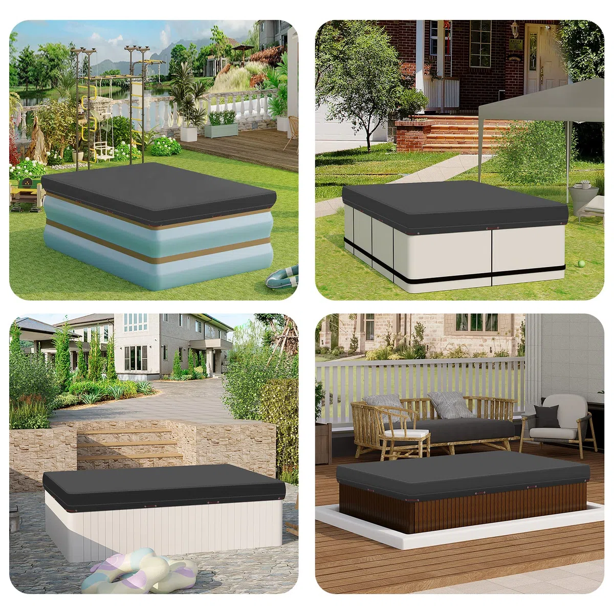 WOLTU Cubierta para Piscina Rectangular 300x200x20 cm, Lona Protectora para Piscina Invierno de PE 200g/m², Cobertor Impermeable y Opaco, con Ojas y Cuerda de Fijación, Gris Oscuro