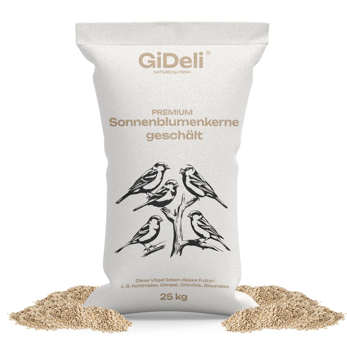 GiDeli Semillas de girasol peladas 25 kg – Comida para pájaros de jardín y aves silvestres – Comida para aves silvestres 4 todo el año – valioso alimentador de energía sin cáscara – verano e invierno