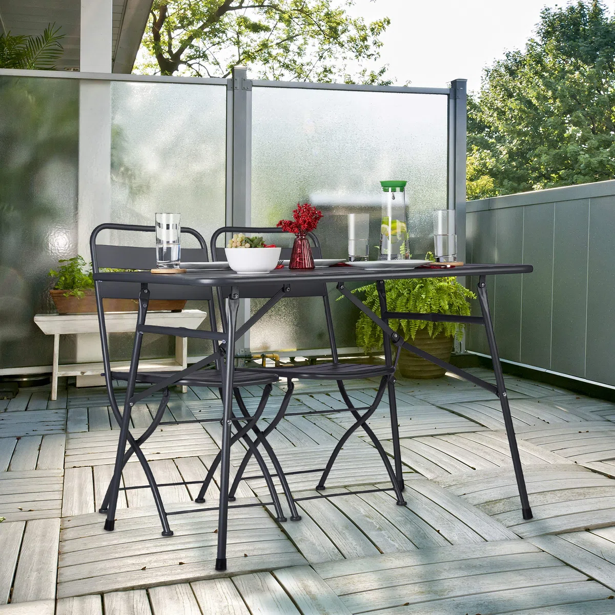Relaxdays Mesa Jardín Rectangular y Plegable, para Terraza, 74,5 x 110 x 70,5 cm, Resistente a la Intemperie, Antracita