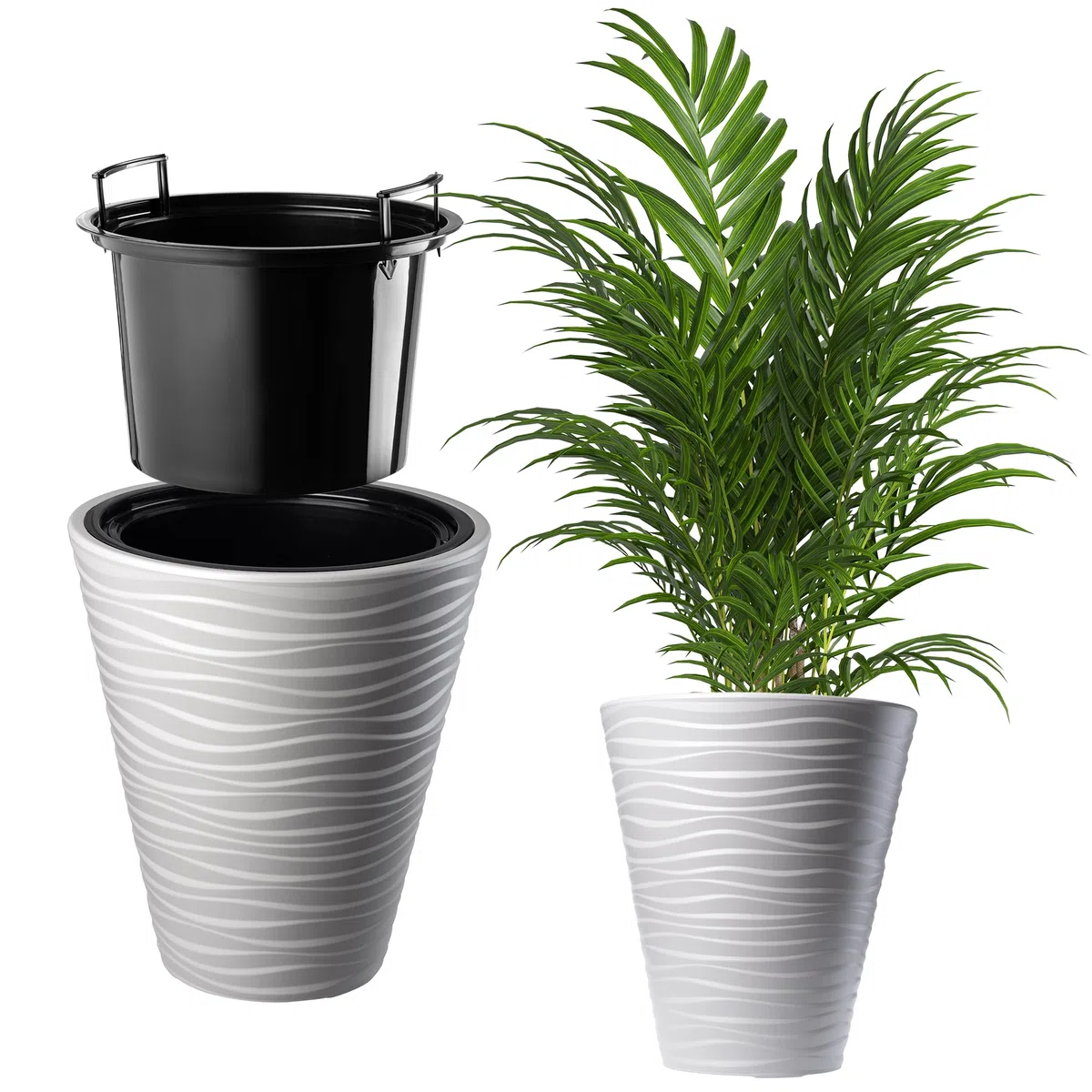 KADAX Maceta redonda para interior y exterior, de plástico, resistente a la intemperie, para casa, jardín, balcón (40 cm de diámetro, color blanco)