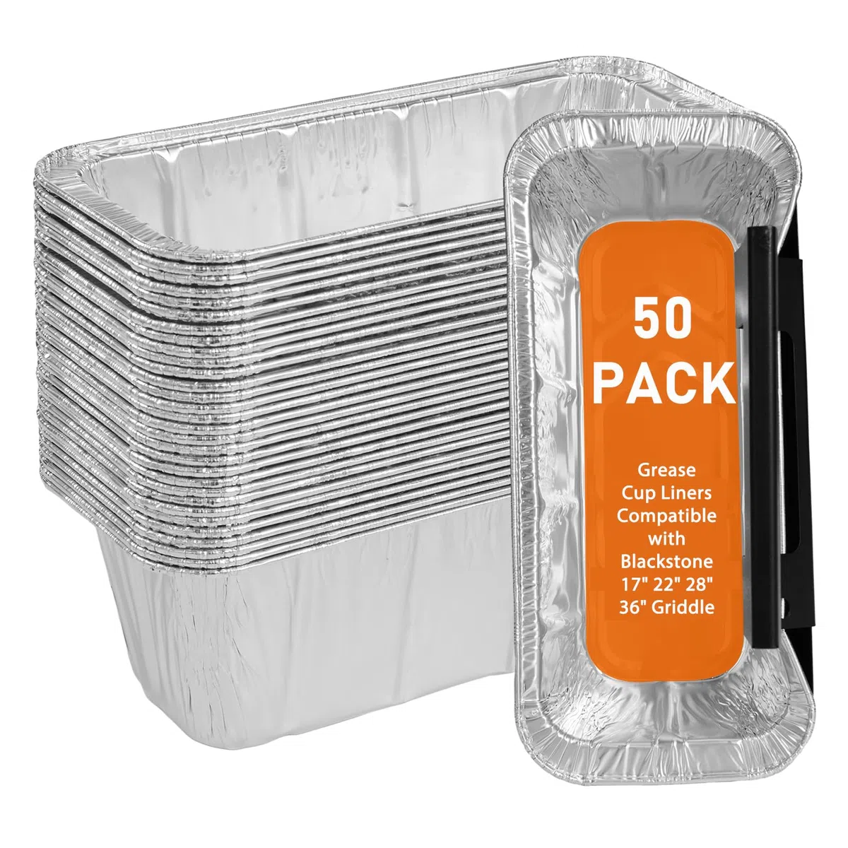 Paquete de 50 accesorios para plancha Blackstone, forros de taza de grasa, bandeja de goteo de papel de aluminio para parrilla Blackstone de 17, 22, 28, 36 pulgadas, bandeja de grasa