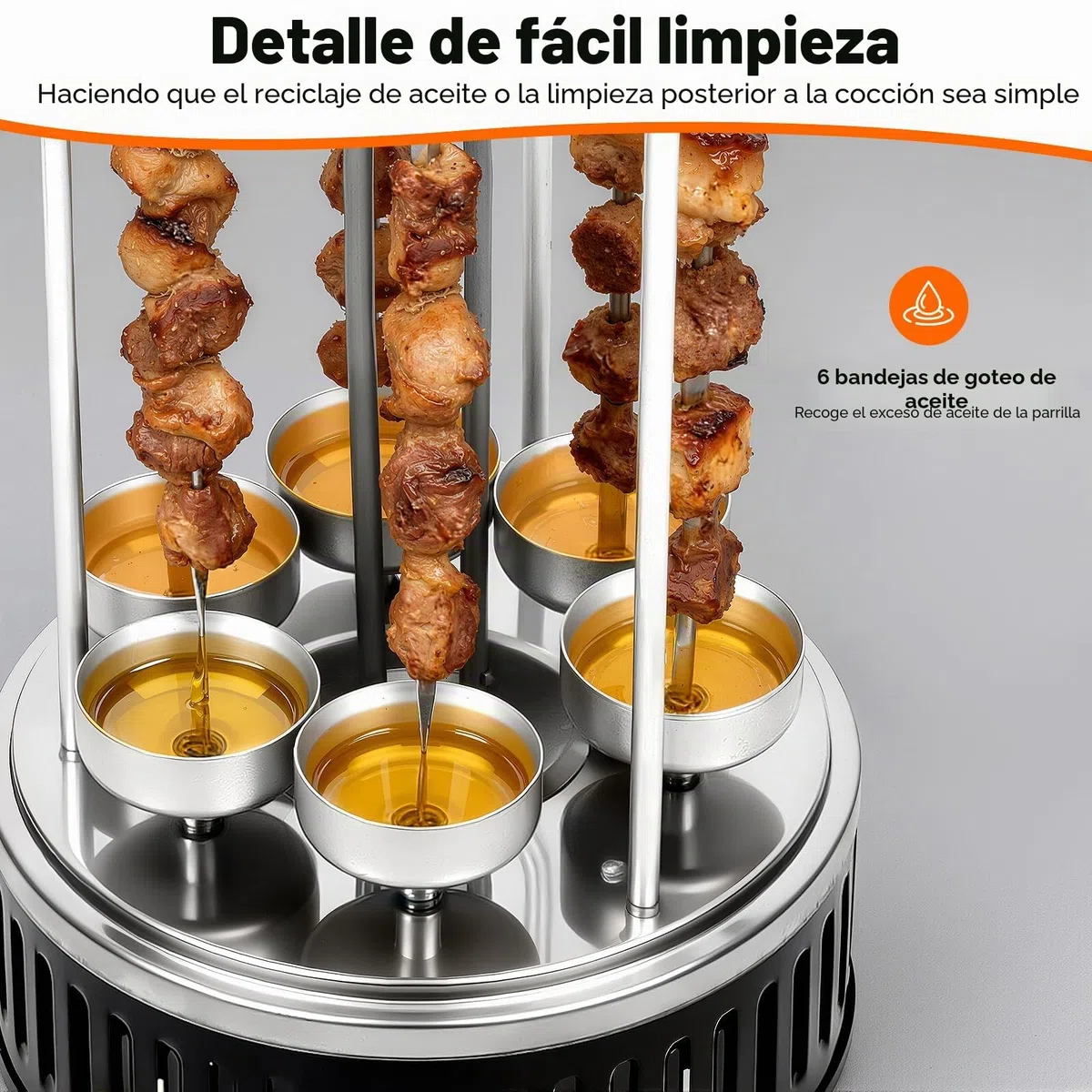 Barbacoa eléctrica giratoria vertical con 6 pinchos para chachlik, barbacoa giroscópica para asar sin grasa en casa, perfecta para gyros, kebab y más