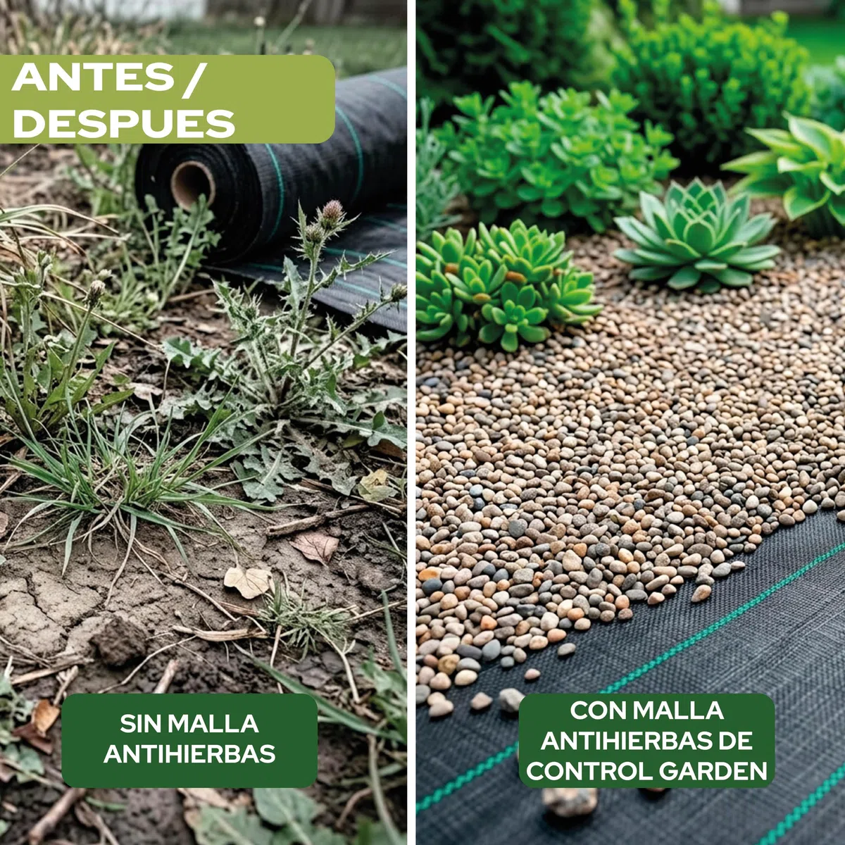Control Garden Malla Antihierbas 3 x 10 m Grosor 105 gr | Malla Anti Malas Hierbas y Maleza para Jardín, Huerto, Cesped | Tela Cubresuelos Antigerminante Transpirable, Permeable y Resistente