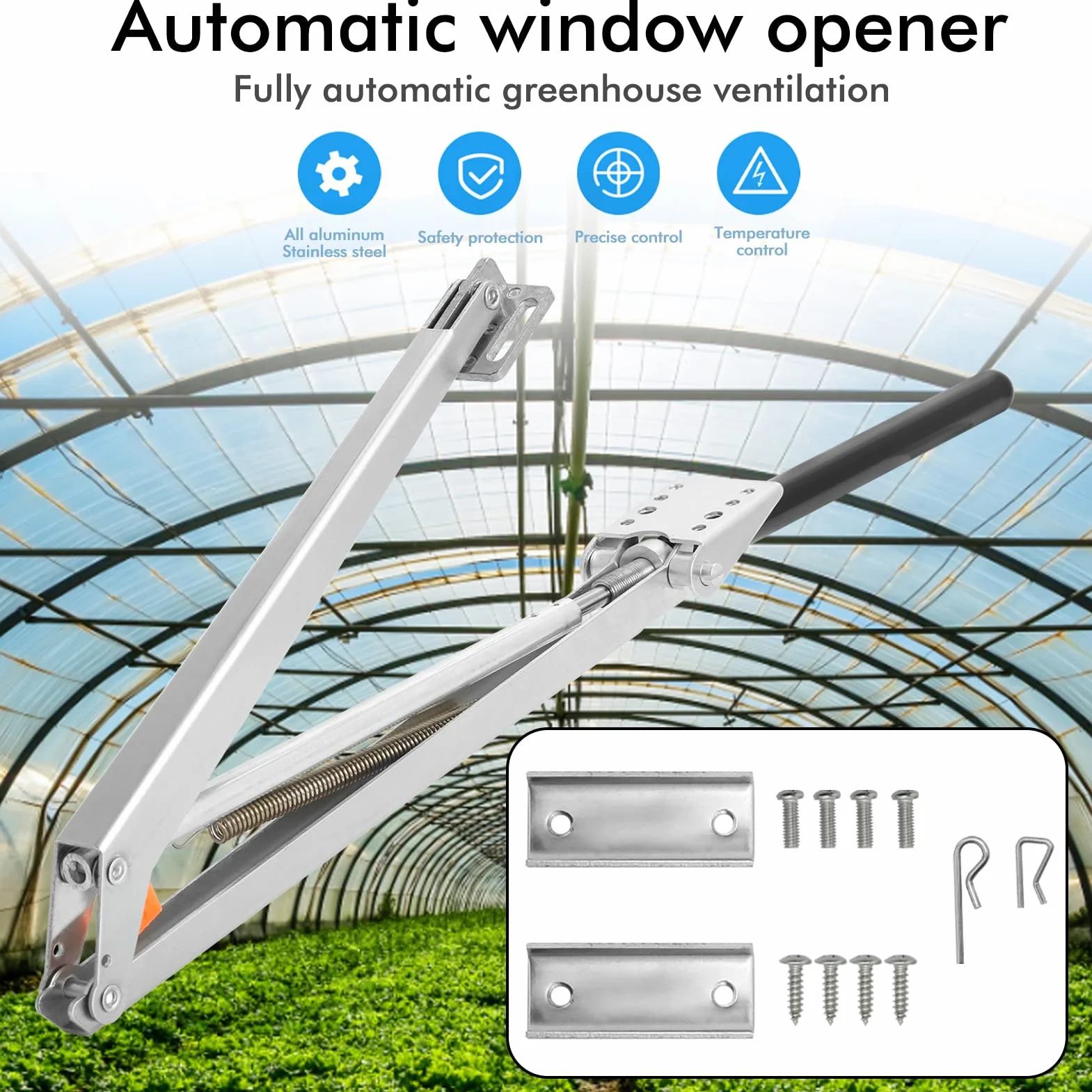 Abridor de ventanas automático para invernadero, aleación de aluminio, invernaderos, elevalunas de invernadero, apertura automática, abridor de ventilación activado por calor, kit para invernaderos y