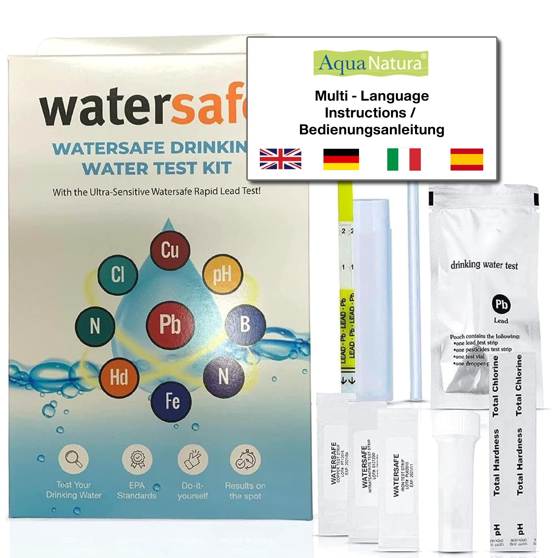 Kit de análisis de agua potable (10 pruebas diferentes en 1) con instrucciones de uso en alemán/inglés (idioma español no garantizado)