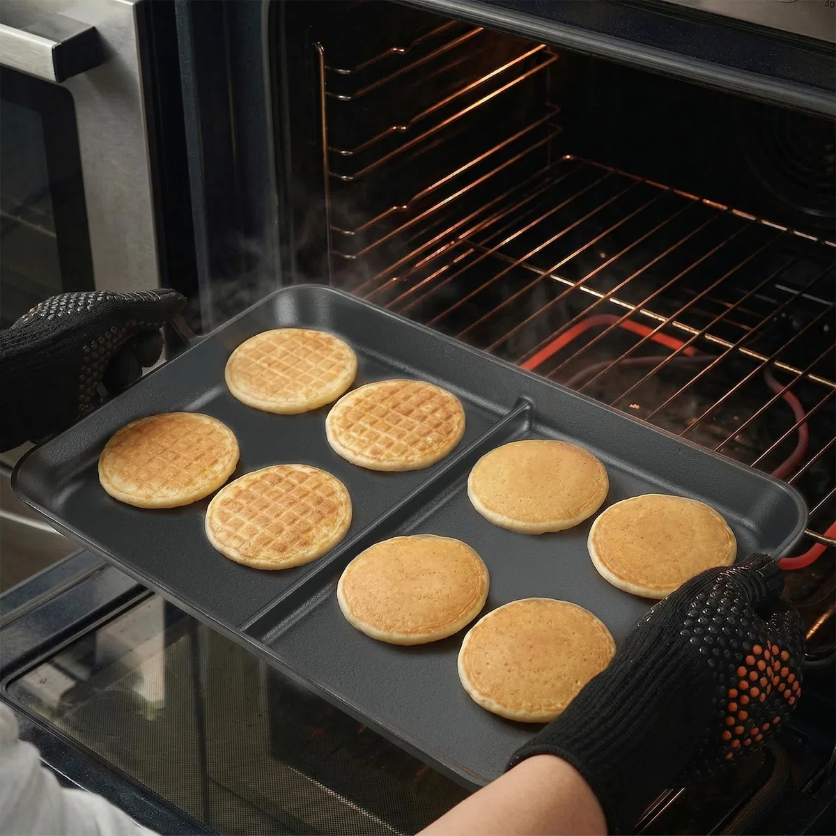 Onlyfire Plancha de Hierro Fundido para Inducción y Gas | 52x34cm Plancha con Revestimiento Antiadherente | Parrilla para Reuniones Familiares | Doble Zona, Ideal para Cocinar Carne y Verdura