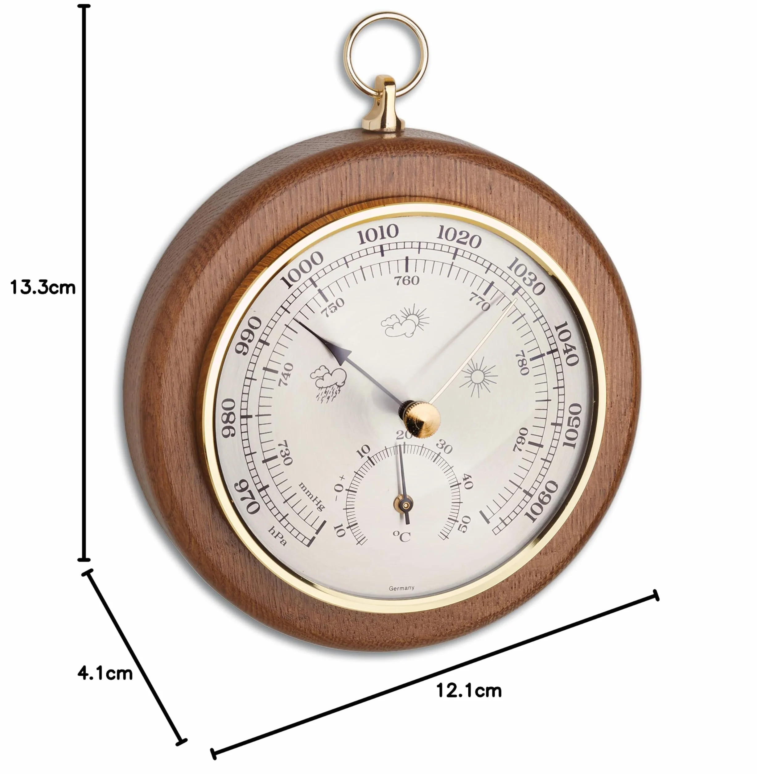 TFA 45.1000.01 - Barómetro de madera para interior, de 121 mm