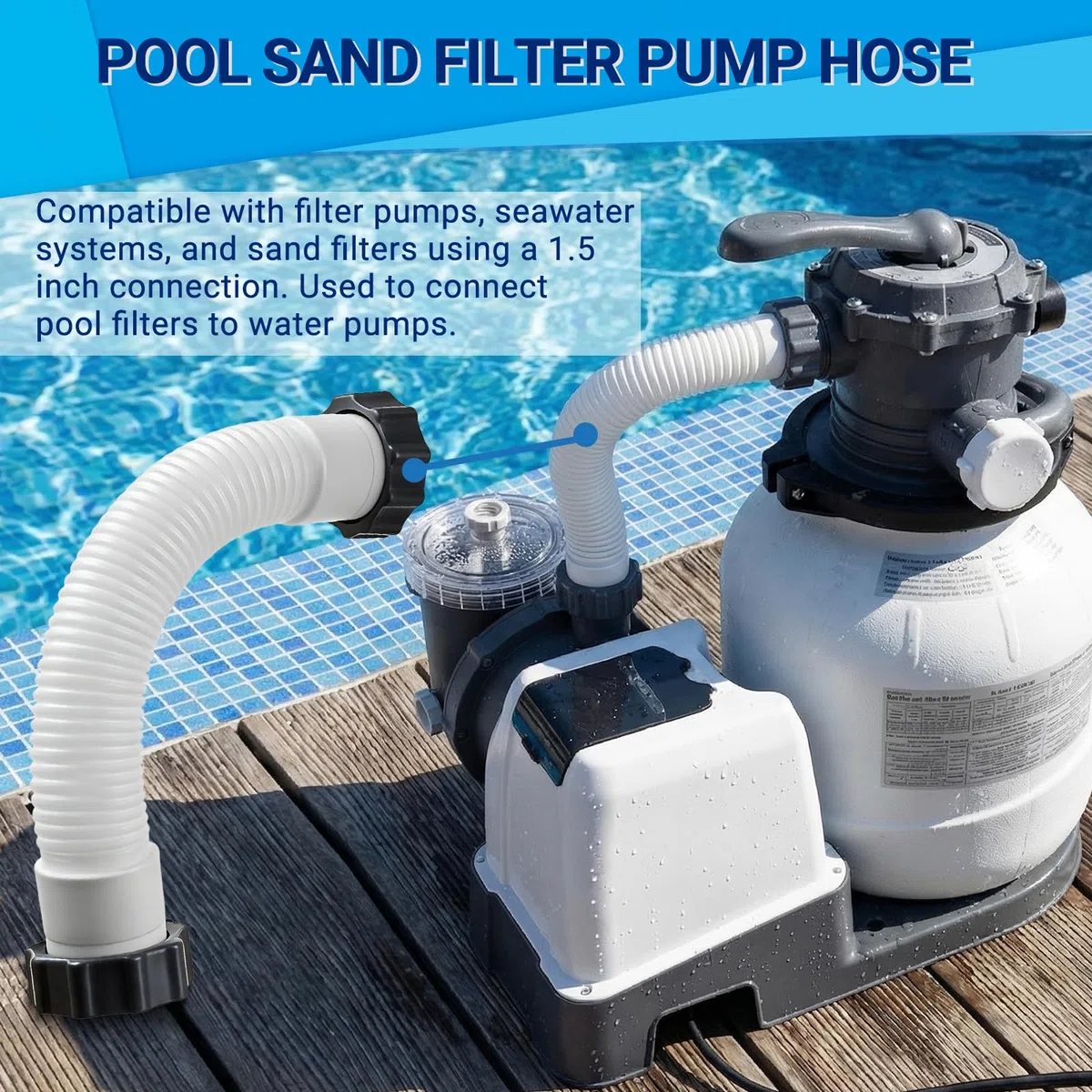 Tubo Depuradora Piscina, Manguera Limpiafondos Piscina, Tubo Piscinas con Tuerca, Manguera Depuradora para Intex, Adecuado para Interfaz de 1,5 Pulgadas (40 cm)