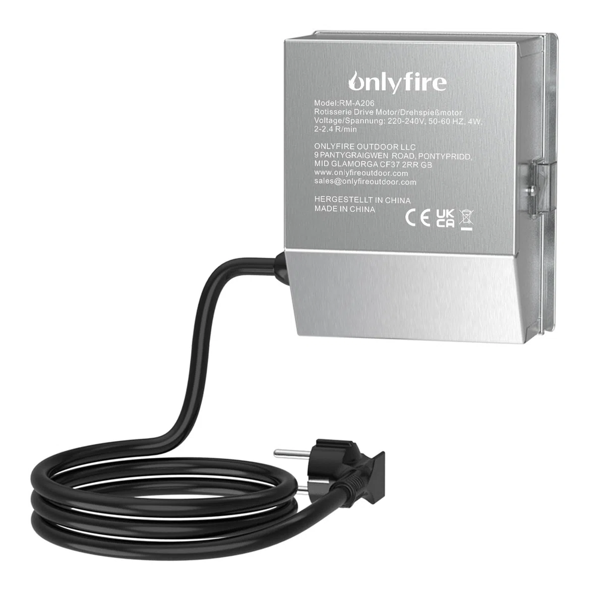 Onlyfire Acero Inoxidable Barbacoa Motor para BBQ Asador Brochetas, 2-2.4 R/M, 50/60Hz de 4 W, 220 V/240 V
