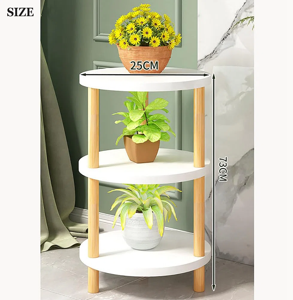 Estante de madera maciza de 3 pisos para flores, estante para flores verdes, balcón, plantas suculentas, maceta, estantería para plantas (blanco)