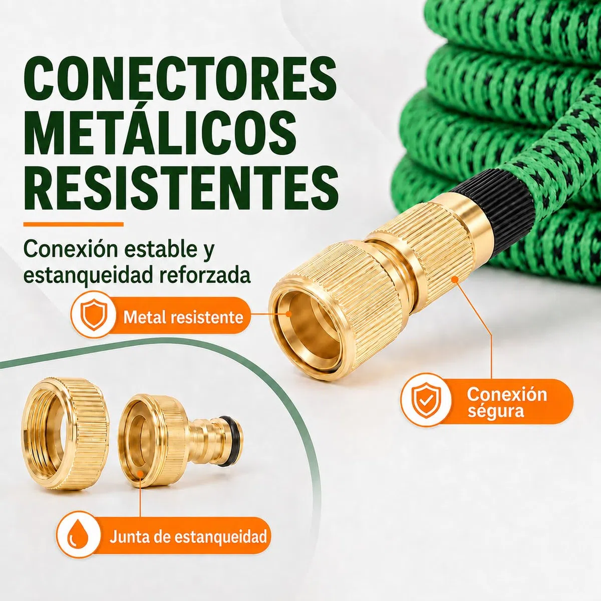 Manguera Extensible 22.5M, Manguera Jardín Retráctil 10 Modos, Manguera Agua TPE Reforzado 2500D, Conector Metal, para Jardín Mediano, Lavado Coche Terraza (7.5M a 22.5M)