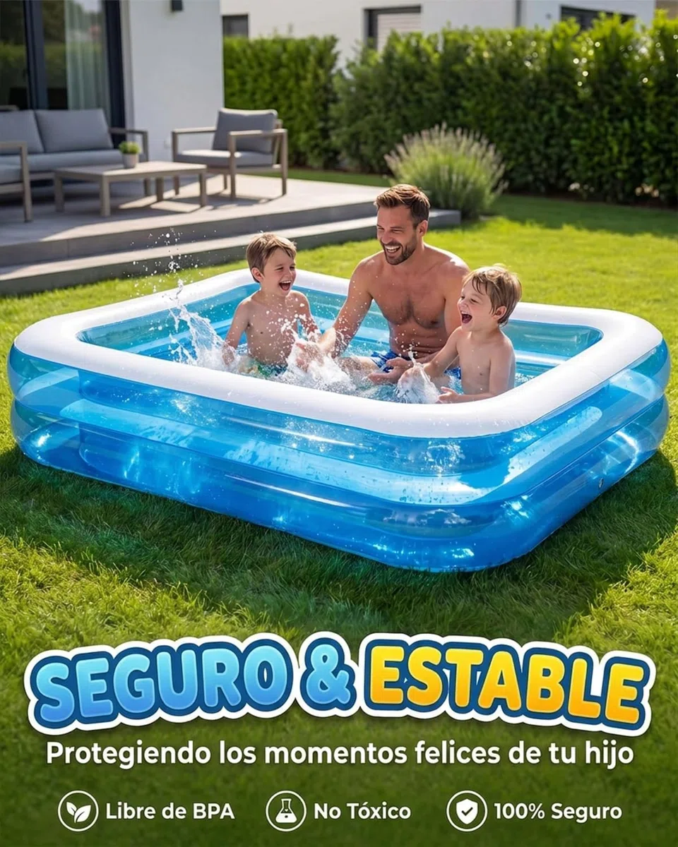 Piscina Hinchable 200x150x50cm PVC Rectangular–Piscina Inflable Familiar para Jardín Y Exterior, Piscina Hinchable Adultos, Bañera Hinchable Adulto, Piscinas Hinchables Verano