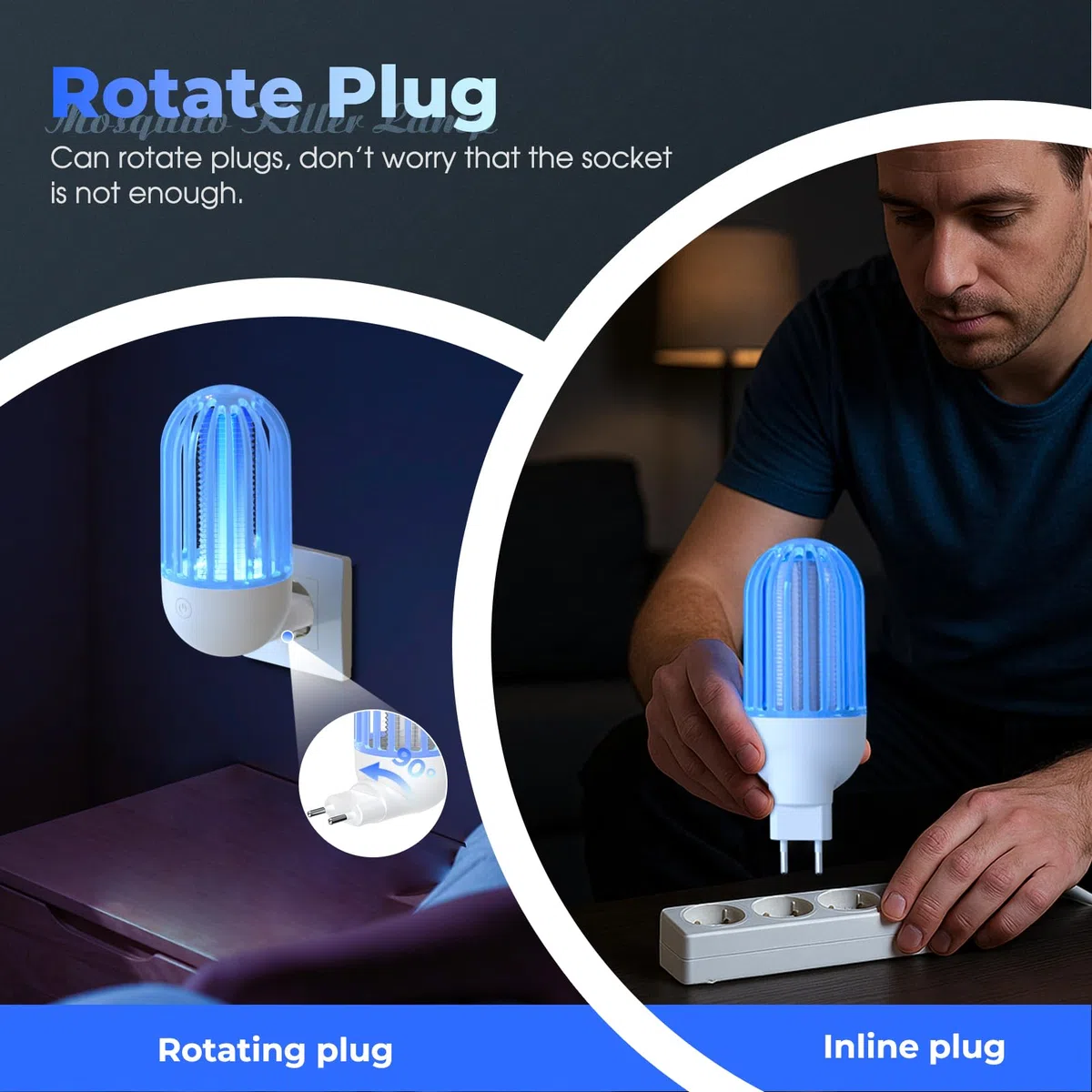 Mata Mosquitos Eléctrico Plug in 2 Packs Lámpara Antimosquitos Interior con Luz LED, 2100V Lampara Mosquitos Interior para Exteriores, Cocinas, Hogar, Jardín, Patio, Camping (Azul)