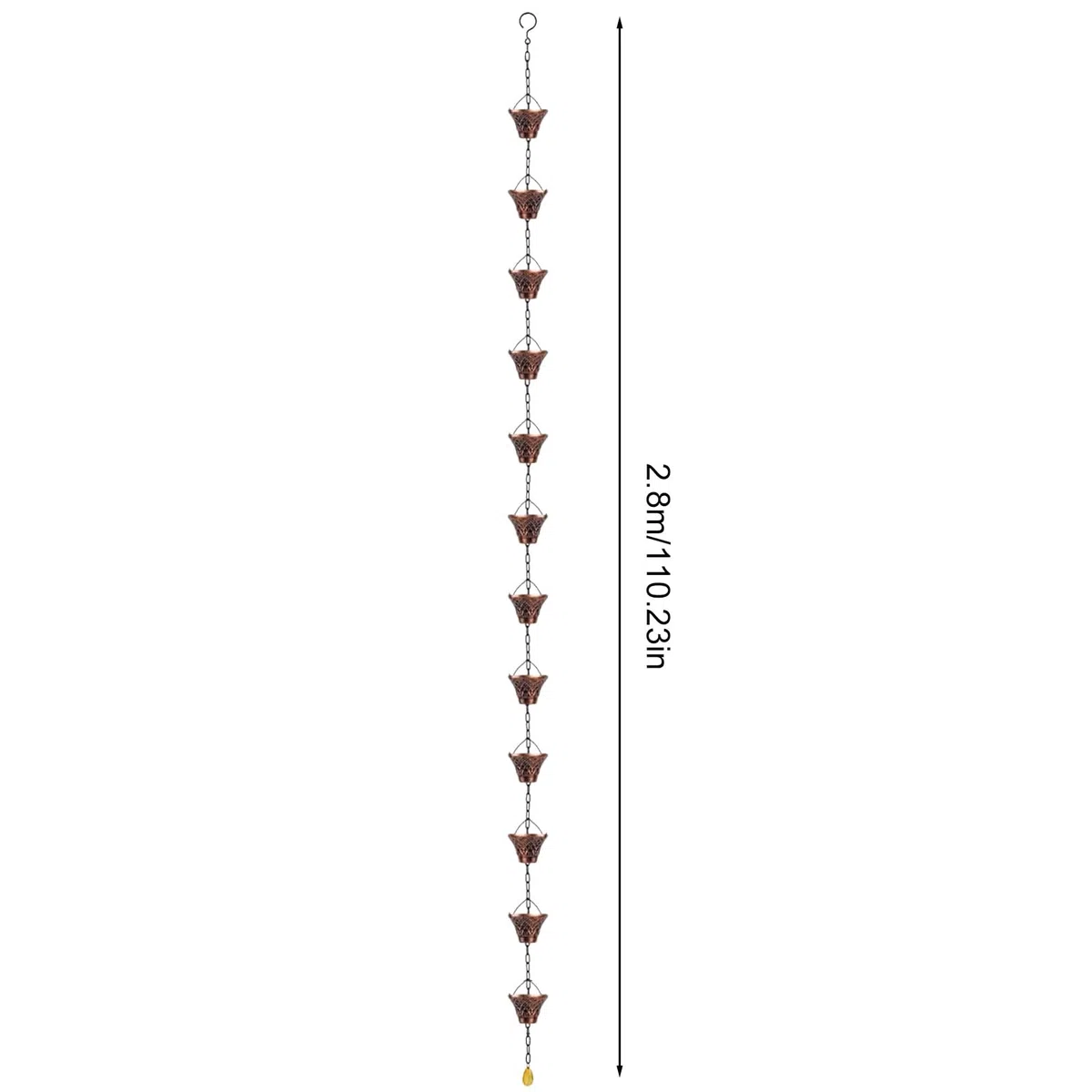 Genérico Cadenas De Lluvia para Canalones | Tubo De Desagüe Decorativo De Cobre 2.7 Metros,Cadena De Lluvia Decorativa con 12 Tazas | para Casa Jardín Exterior Pérgola Techo Toldo