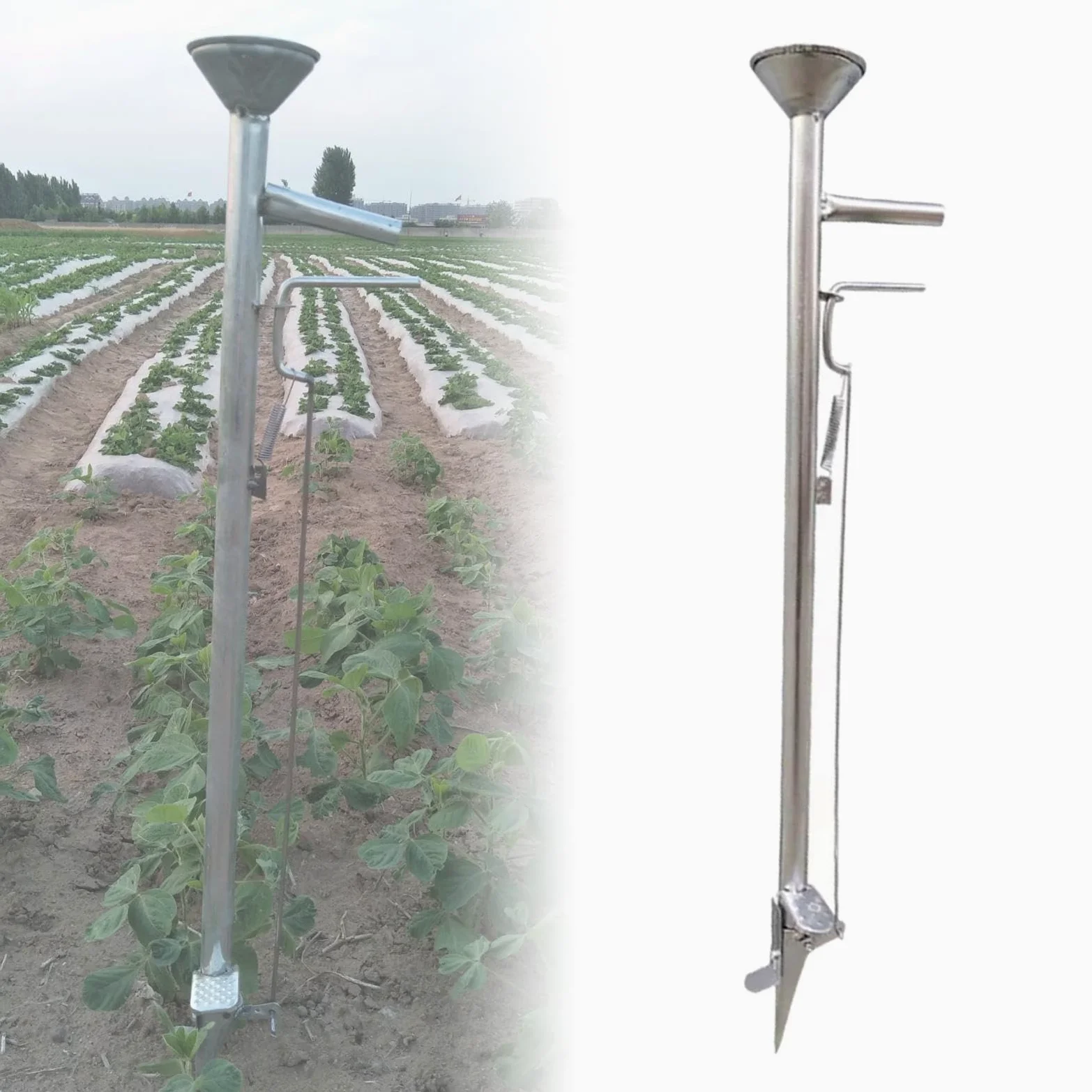 Sembradora de Jardín Plantador Manual Sembradora de Hortalizas Herramienta de Siembra Y Fertilización Material Resistente Adecuada para Domés, Longitud 93cm