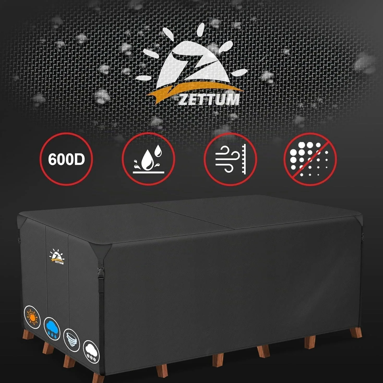 Zettum 345 x 190 x 73 CM Funda para Muebles de Jardín, Impermeable Funda Mesa 600D Oxford en Revestimiento de PU, Tela Protector para Rectangular Mesa Anti Viento Cubierta Mesa Anti-UV