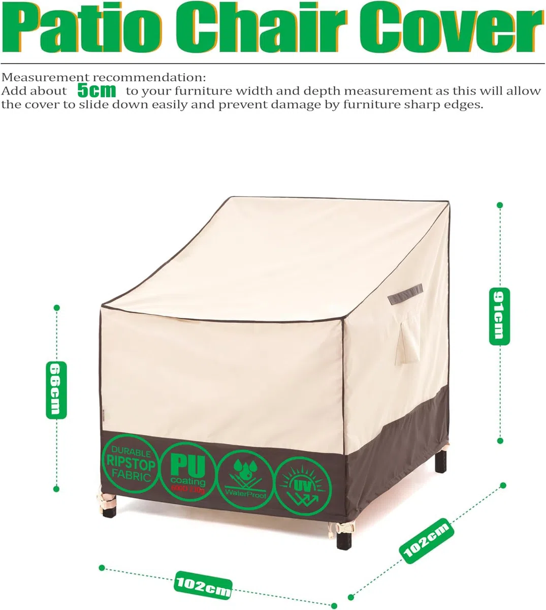 F&J Outdoors Funda Sillas Jardin Funda para Muebles de Jardin Impermeable Recubrimiento PU 600D Resistencia a la Intemperie Funda tumbonas Jardin Exterior 102x102x66/91cm,2 Piezas