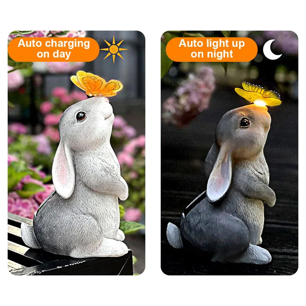 Decoración de Estatuas de Conejo de Jardín con Lámpara Solar - Estatuas al Aire Libre para Amantes de los Conejos, Regalo de Inauguración de la casa para Patio, Césped, Porche, Jardín