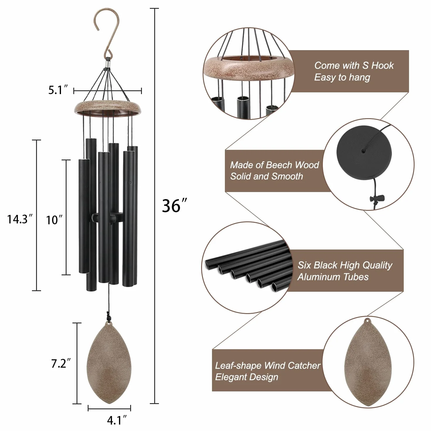 ASTARIN - Campanas de Viento para Exteriores de Tono Profundo, carillón de Viento de 91 cm para Exteriores, conmemorativas para mamá o papá, Totalmente de Metal