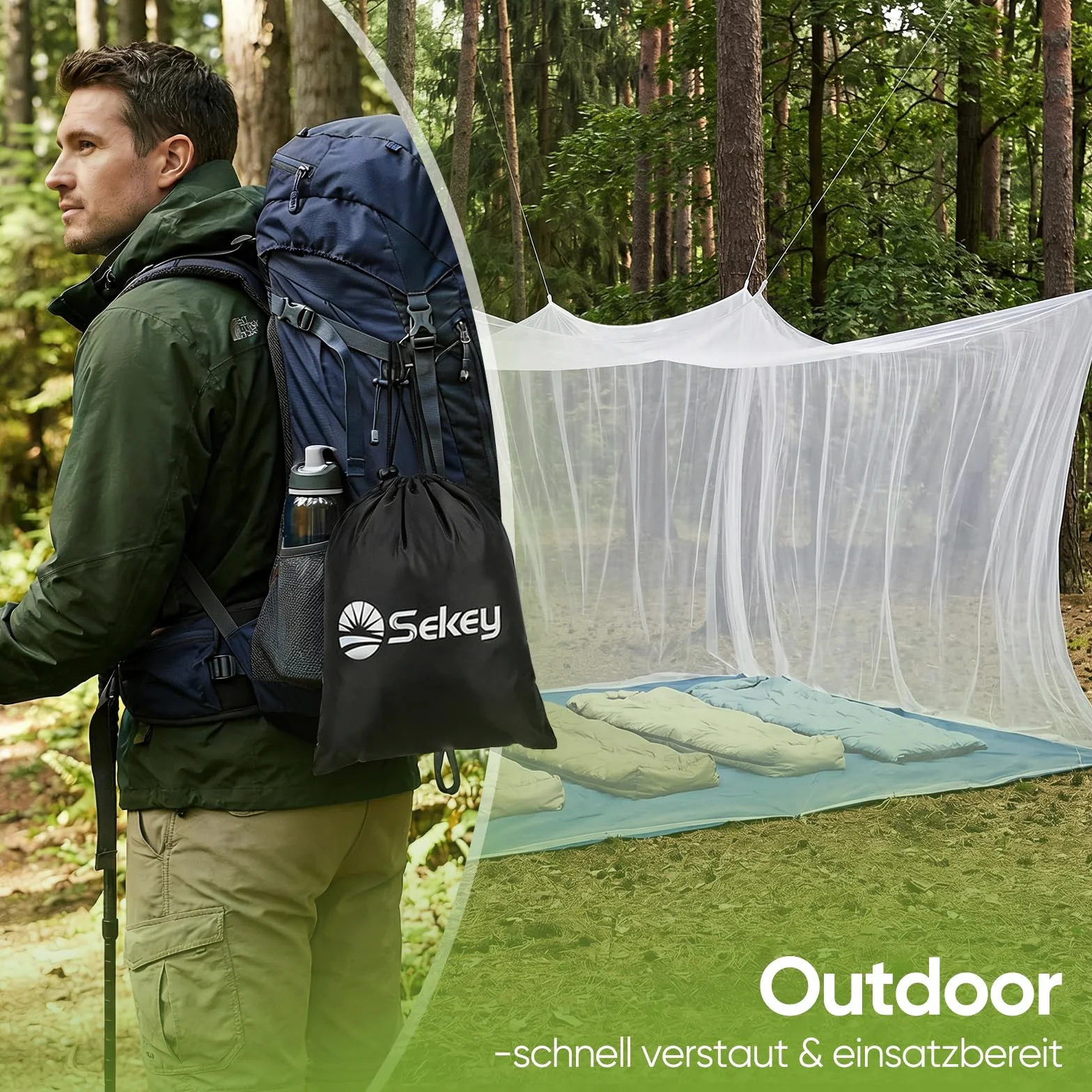 Sekey Mosquitera de 500 x 300 x 250 cm, Malla Fina de 0,07 mm, Doble mosquitera de Viaje, portátil Cerrada, Tienda de campaña Cerrada, protección contra Insectos para Exteriores, jardín, balcón
