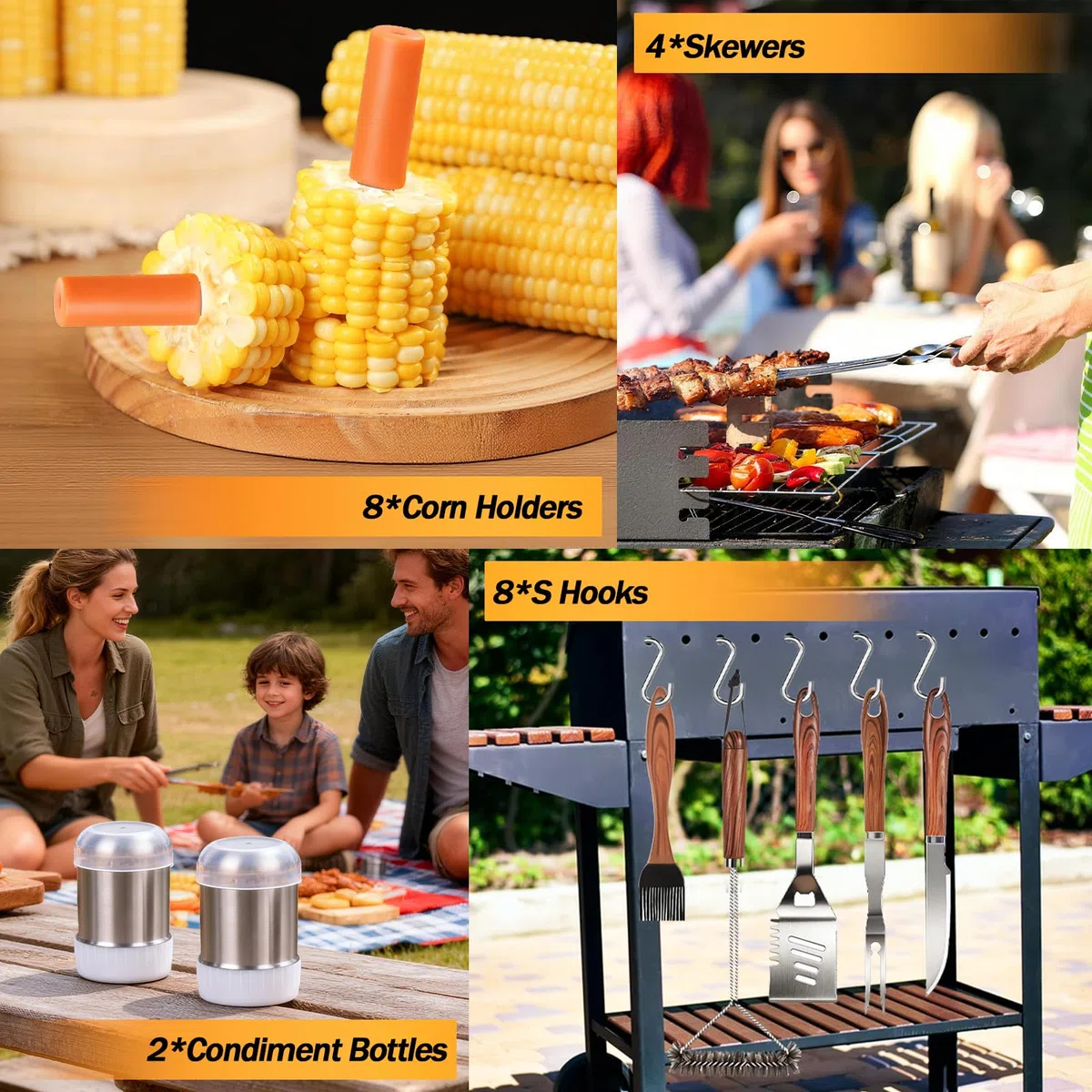 31PCS Kit Barbacoa Utensilios de Acero Inoxidable Profesionales,Accesorios Barbacoa con Bolsa Portatil,Regalos para Hombres,Set Barbacoa para Camping Picnic Exterior