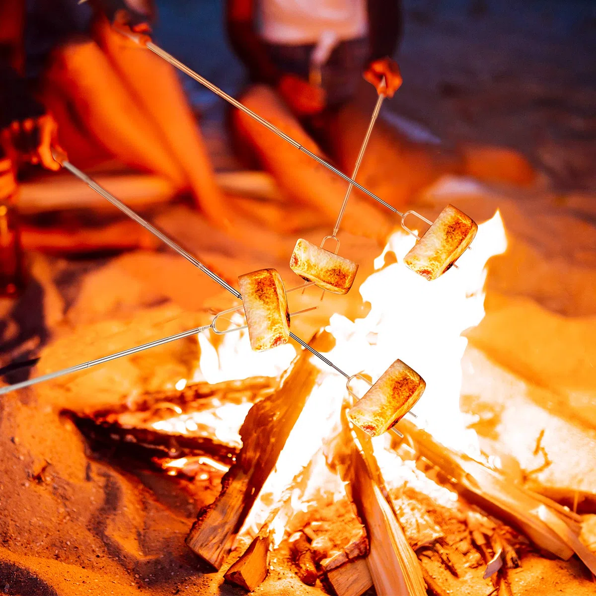 5 palitos de asado de malvavisco, palos telescópicos para hoyo de fuego abierto, 32 pulgadas de largo, tenedores de barbacoa para barbacoa, brochetas para fogata, camping, hotdog