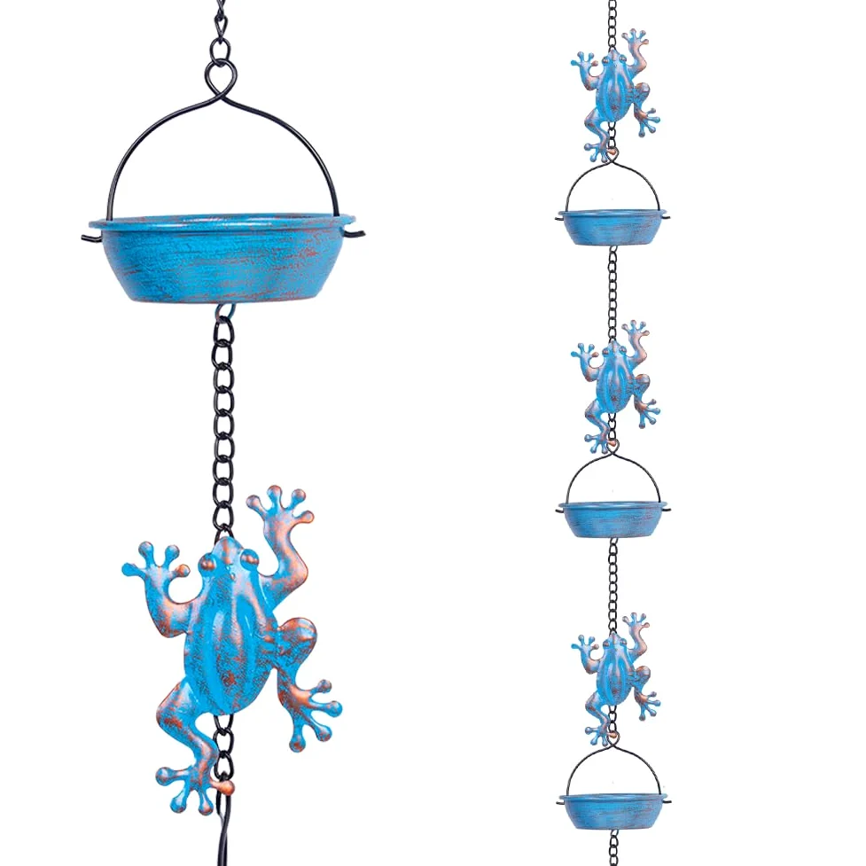 Cadena de Lluvia, Cadenas de Lluvia de Rana de 11.4 pies con 12 Tazas, Cadenas de Lluvia de Repuesto funcionales y Decorativas para Exteriores