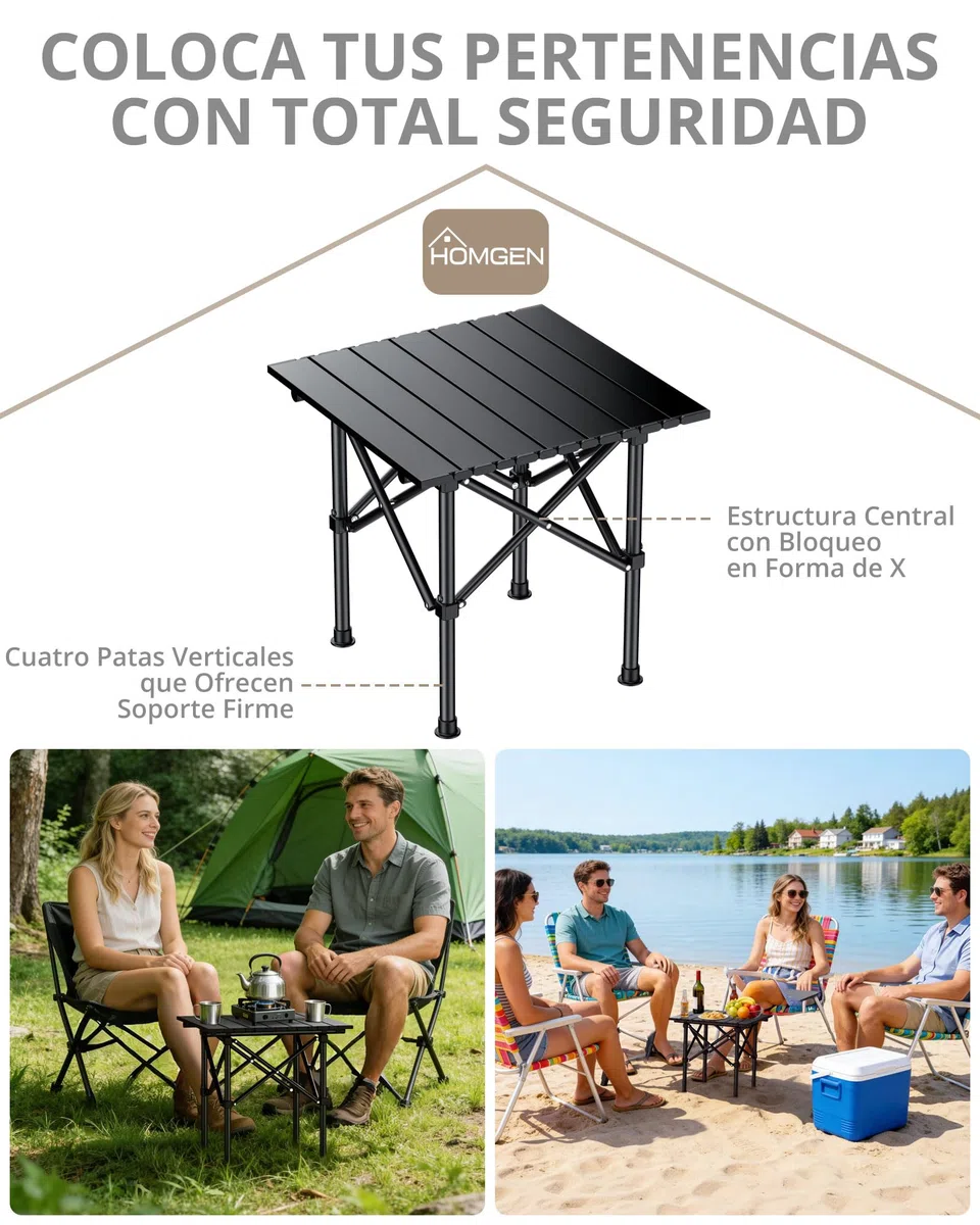 HOMGEN Mesa Plegable Camping Estable y Resistente Mesas Plegables Portátiles Ligera y Compacta Mesa Jardin Exterior 40x40cm Altura 40cm con Bolsa de Transporte para Picnic Playa y Camping