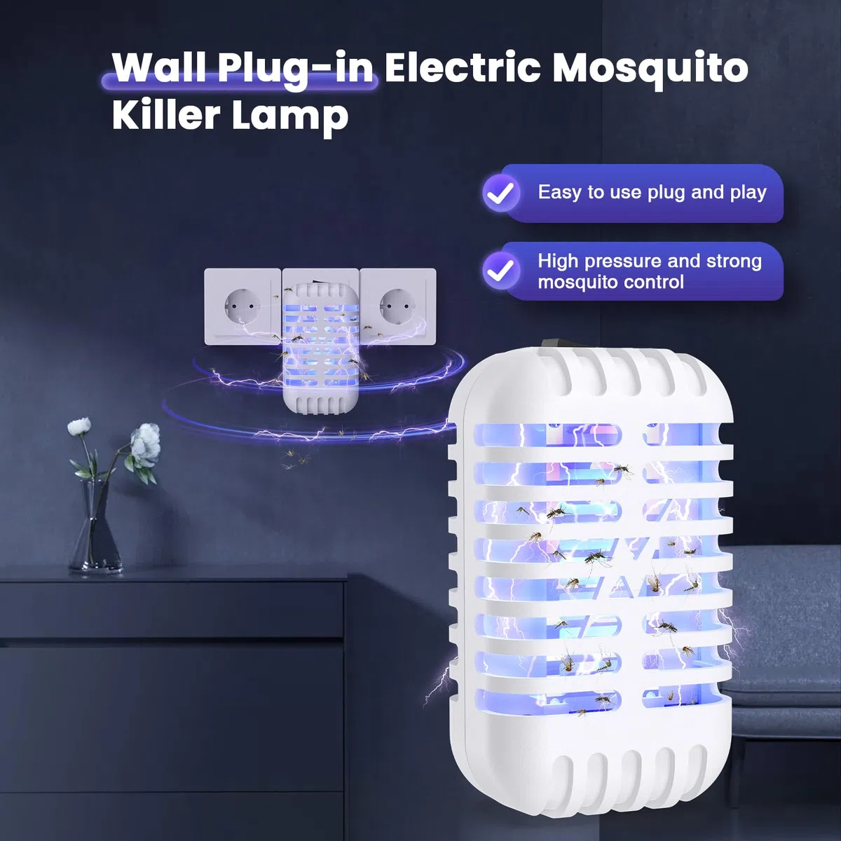 2 Piezas Lámpara Antimosquitos Electrico, Trampa para Mosquitos para Interior, contra Mosquitos, Moscas, Polillas, Lampara Antimosquitos con Luz UV para Cocina, Dormitorio, Comedor