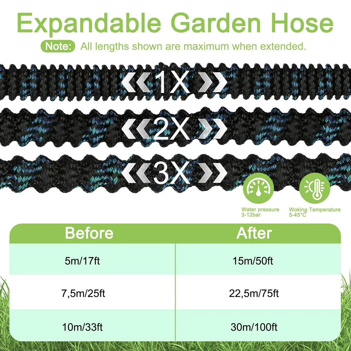 Manguera Jardin Extensible 22.5M/75ft, Manguera Extensible con Pistola Rociadora de 10 Funciones, Garden Hose, Con 3/4" 1/2" Conector, Flexible y Antienredos, para Jardín, Terraza, Huerto (22.5M/75ft)