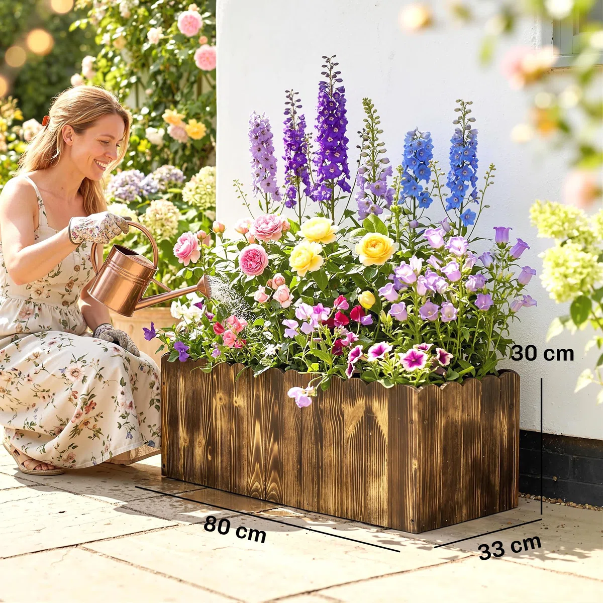 Outsunny – Jardinera para plantas - Macetero rectangular fabricado en madera de abeto - Medidas 80 x 33 x 30 cm