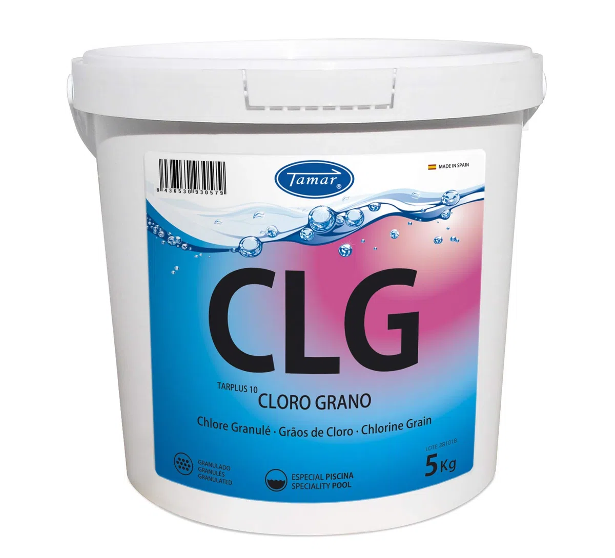 Tamar Cloro Grano de Disolucion Lenta, Alta solubilidad, desinfectante Agua Piscina, granulado 5 Kilos