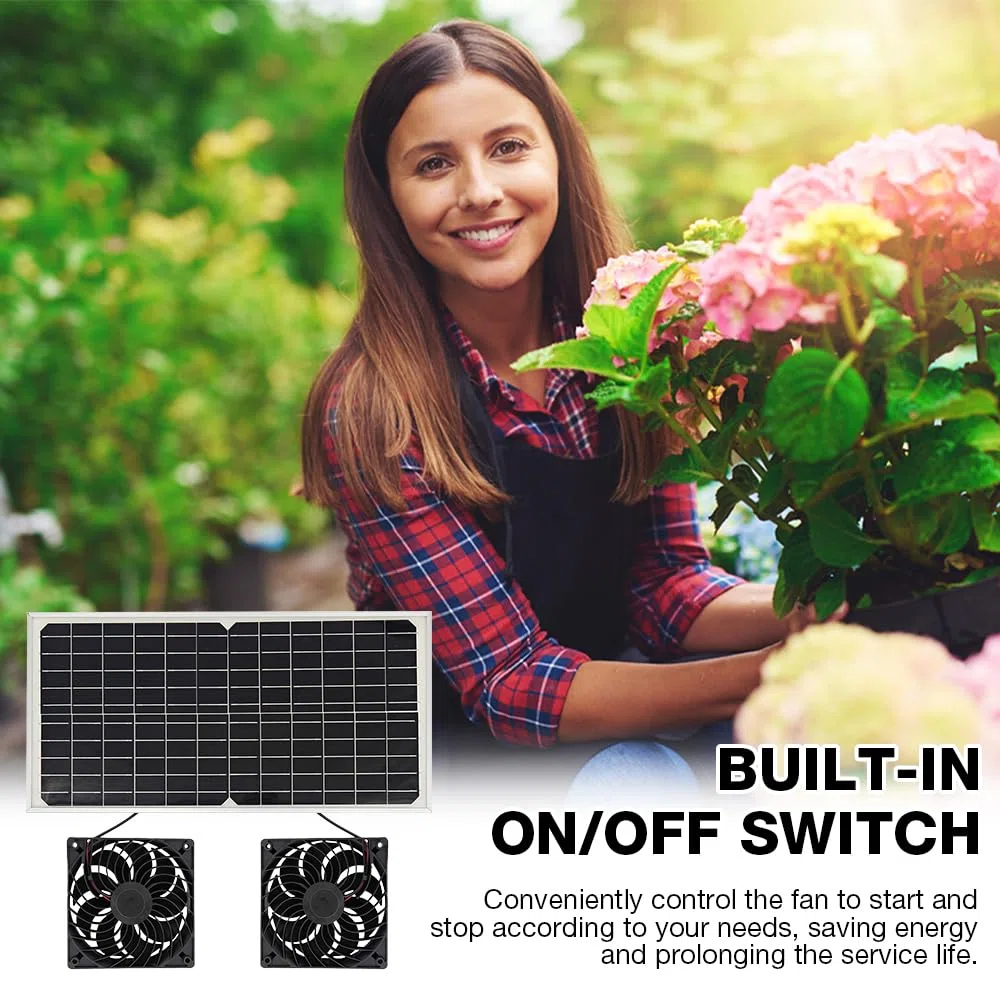 Ventilador solar, ventilador con panel solar de 16 W, resistente a la intemperie, con doble ventilador de CC para gallineros pequeños; kit de ventilador con módulo solar para gallineros pequeños, inve