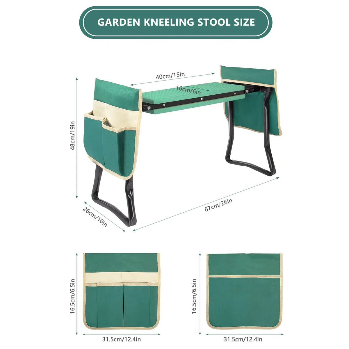 Uten Taburete de Jardín EVA Espuma Almohadilla Proteger Rodillas Plegable Asiento de Jardín con 2 Bolsas de Herramientas Jardinería Herramientas