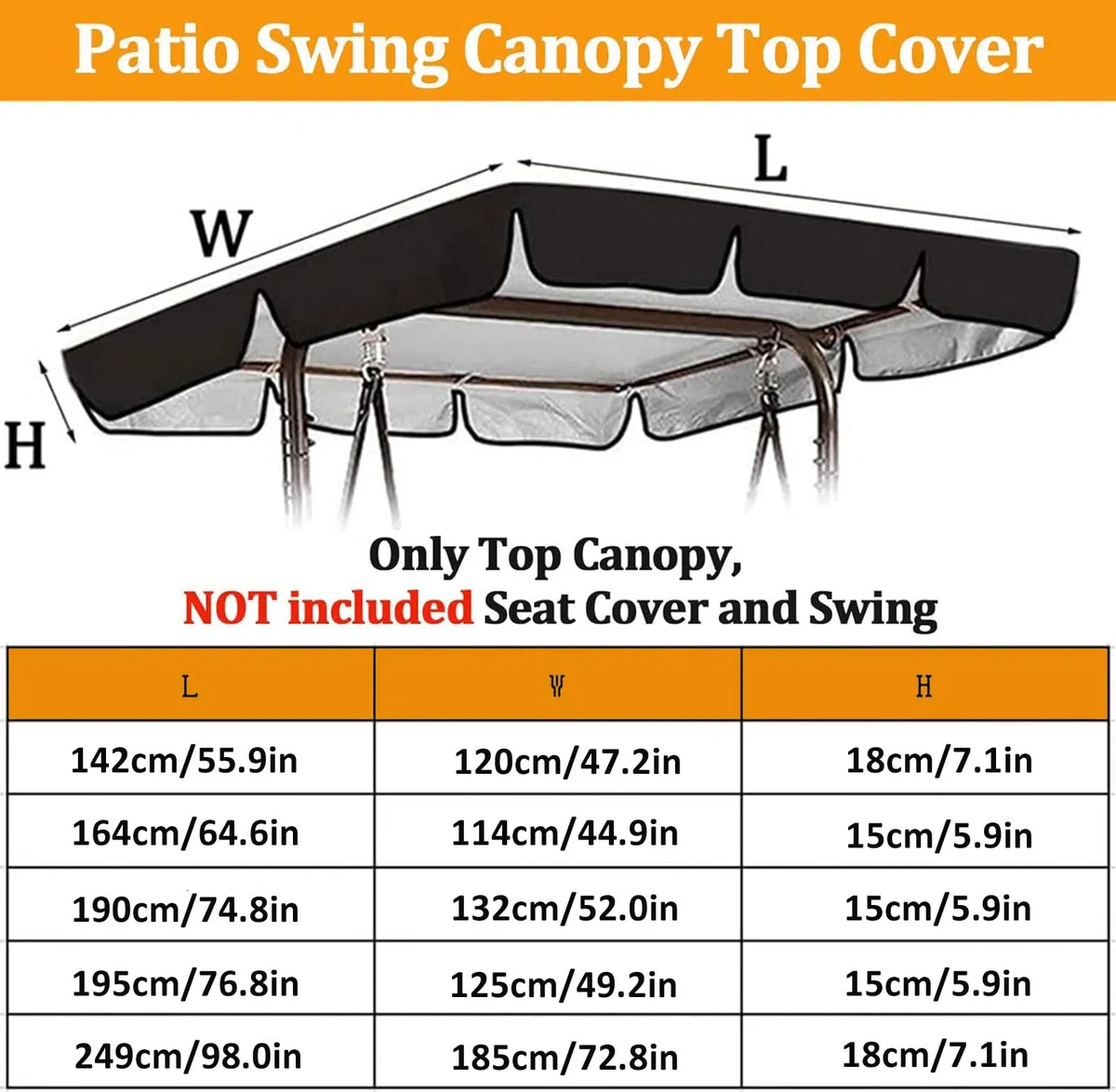 Toldo Universal de Repuesto para Columpio de Patio 3 plazas,Impermeable Techo de Repuesto Balancin Jardin con Tela Oxford Recubierta de Plata 210D (Size:195 * 125 * 15cm,Color:Rojo)