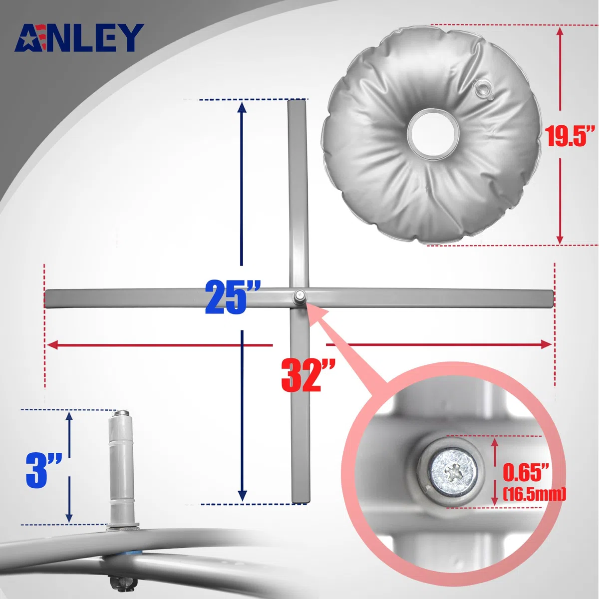 Anley Base de suelo plegable con bolsa de agua - Se adapta a mástil de bandera de plumas con un diámetro interior de 0,65" - Soporte de acero inoxidable con bolsa de peso redonda para- Solo base