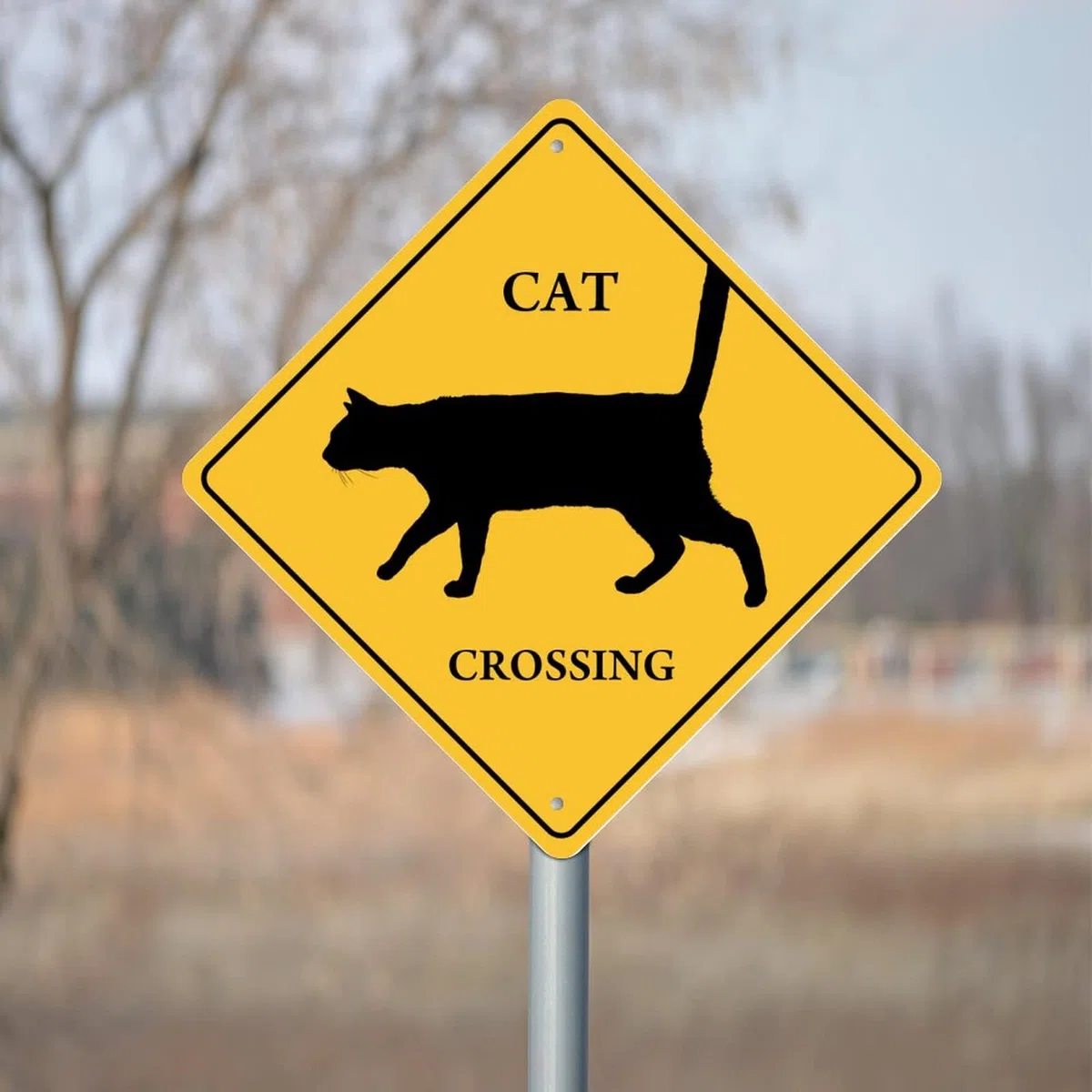 Placa de metal para gato Xing gato cruce señal de advertencia precaución cuidado con la zona de cruce de gatos resistente a la intemperie, letrero de aluminio retro para decoración de jardín de