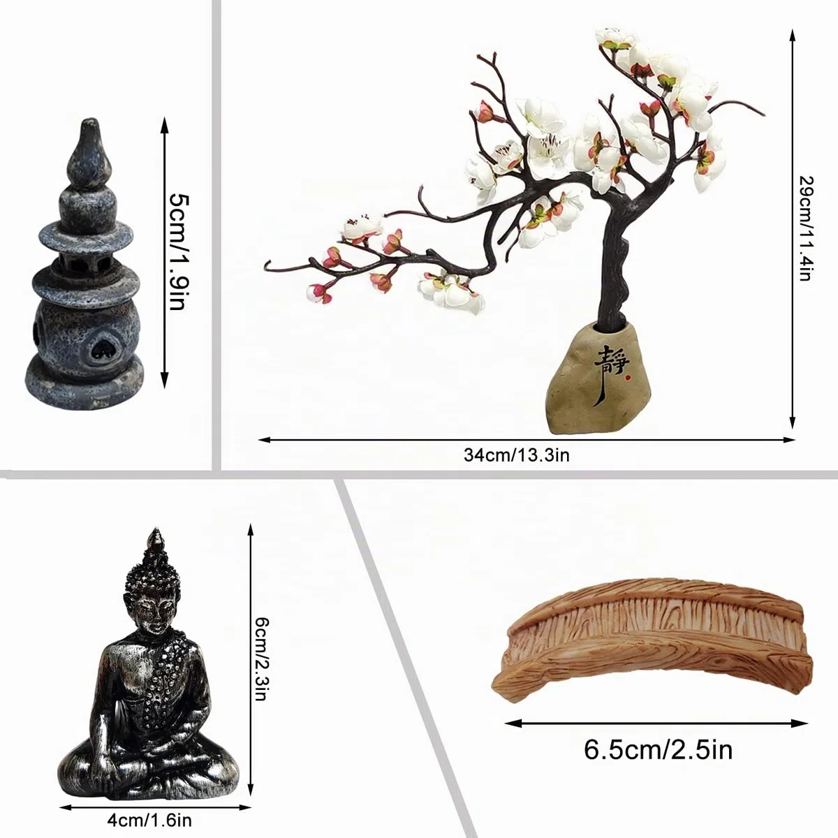Kit de jardín zen japonés, mini decoración del hogar de jardín zen, arena zen, mini adorno de roca de arena, accesorios de meditación y regalo, adornos de jardín japoneses