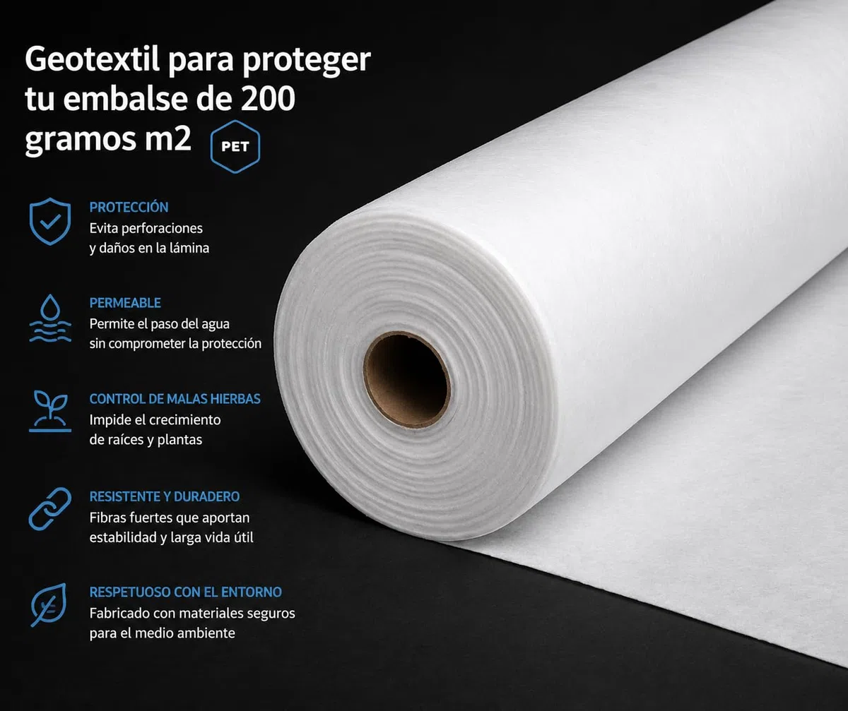 Pack de Lámina Impermeabilizante de EPDM 2x2 m Negra de 0,8mm y 200grs/m2 de Geotextil | Alta Elasticidad | Resistencia UV y Temperatura Extremas | Ideal Estanques, Embalses y Cubiertas.