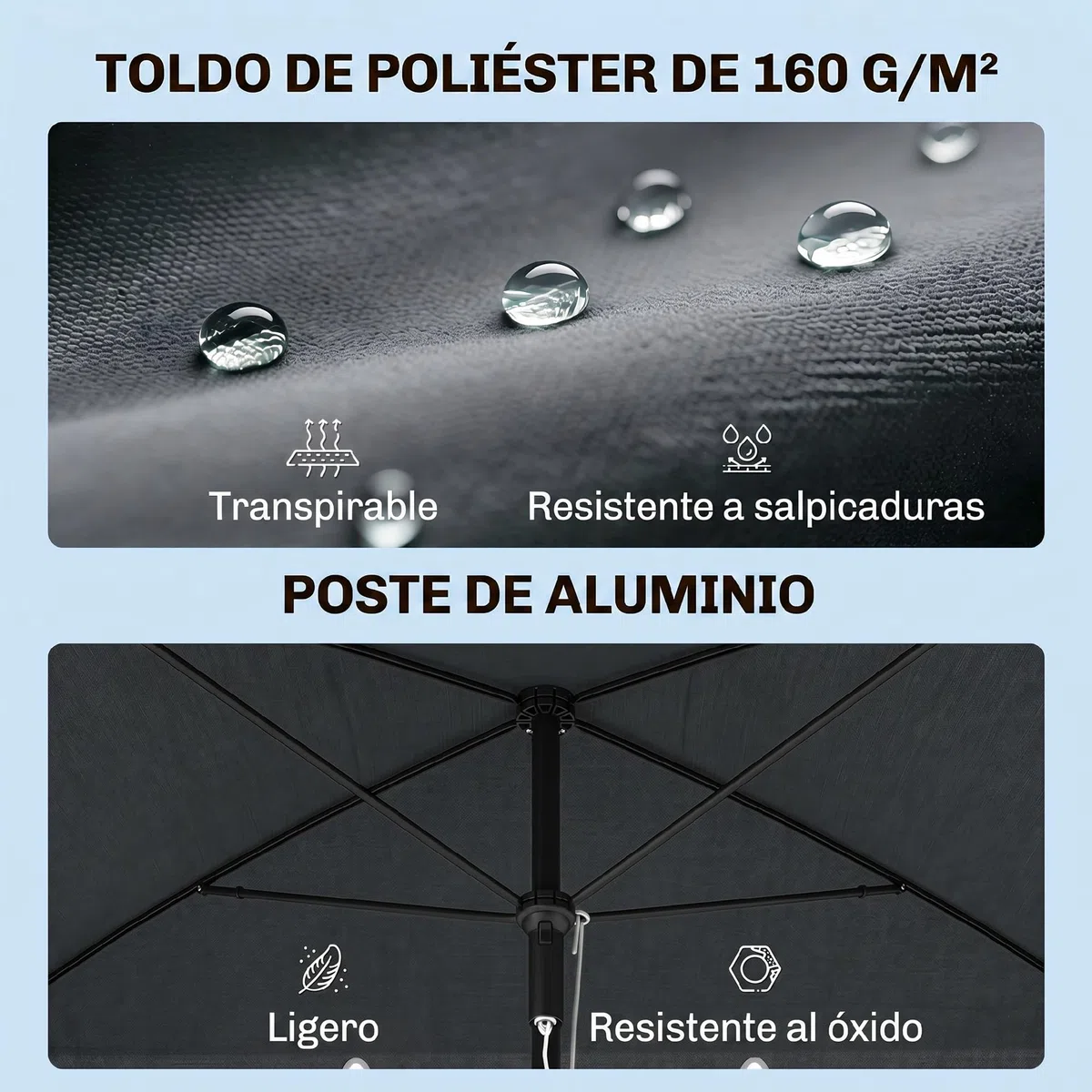 Outsunny Sombrilla de Jardín de Aluminio 2x1,3x2,5 m Parasol de Jardín Rectangular con Función de Inclinación para Terraza Patio Exterior