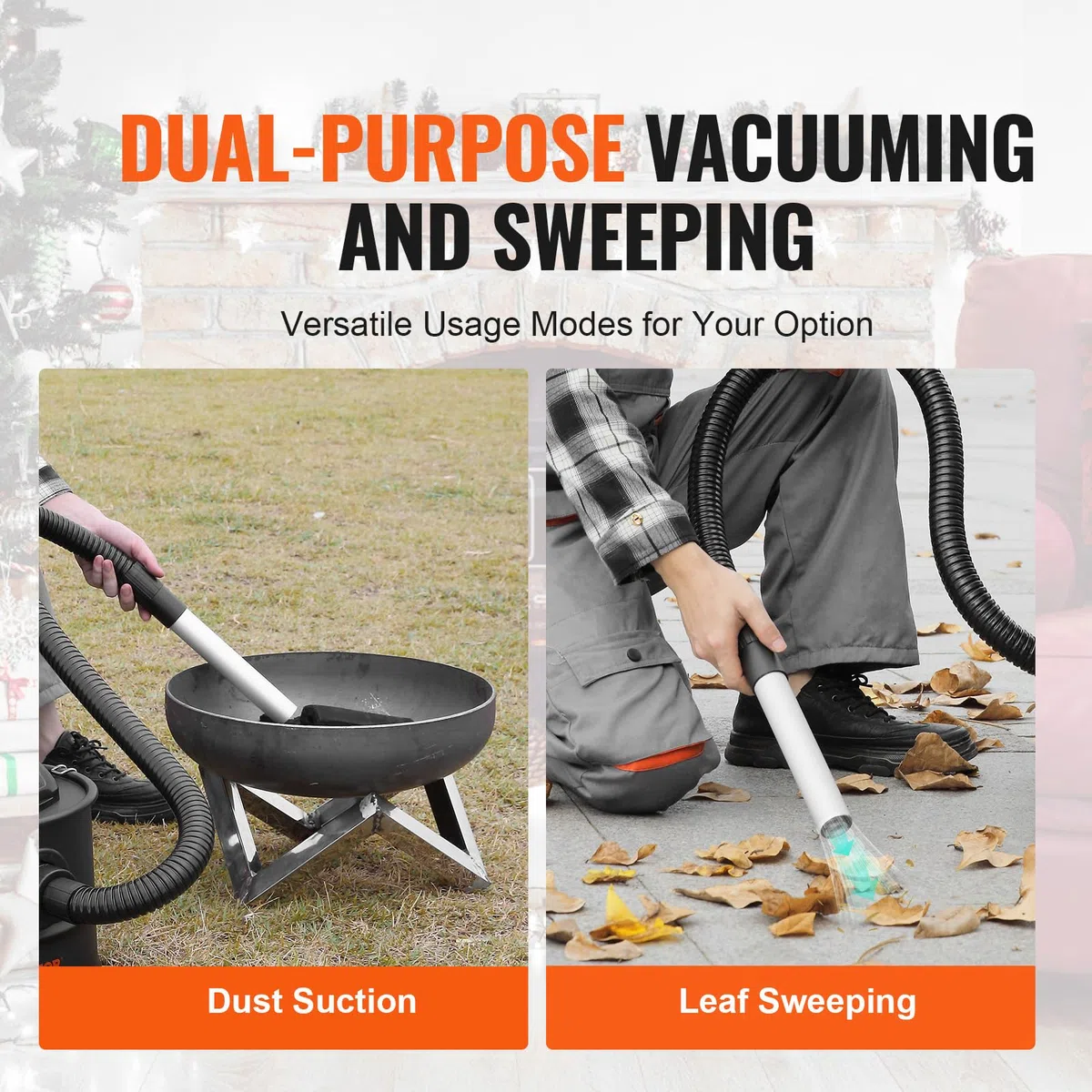 VEVOR Aspirador de Cenizas, 15 L, Potente Succión de 1200 W, con Succión Inversa, Cable de Alimentación de 3 m, 16 kPa de Aspiración Máxima, para Chimeneas, Estufas de Pellets, 320 x 315 x 250 mm