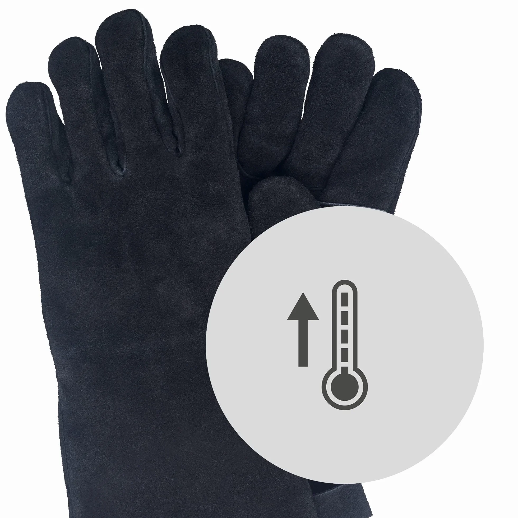 WMF BBQ - Grill Gloves, Par de Guantes para Barbacoa , Cuero Negro, Guantes Resistentes al Calor, Guantes para Horno Extra Largos, Tamaño Práctico (40 cm)