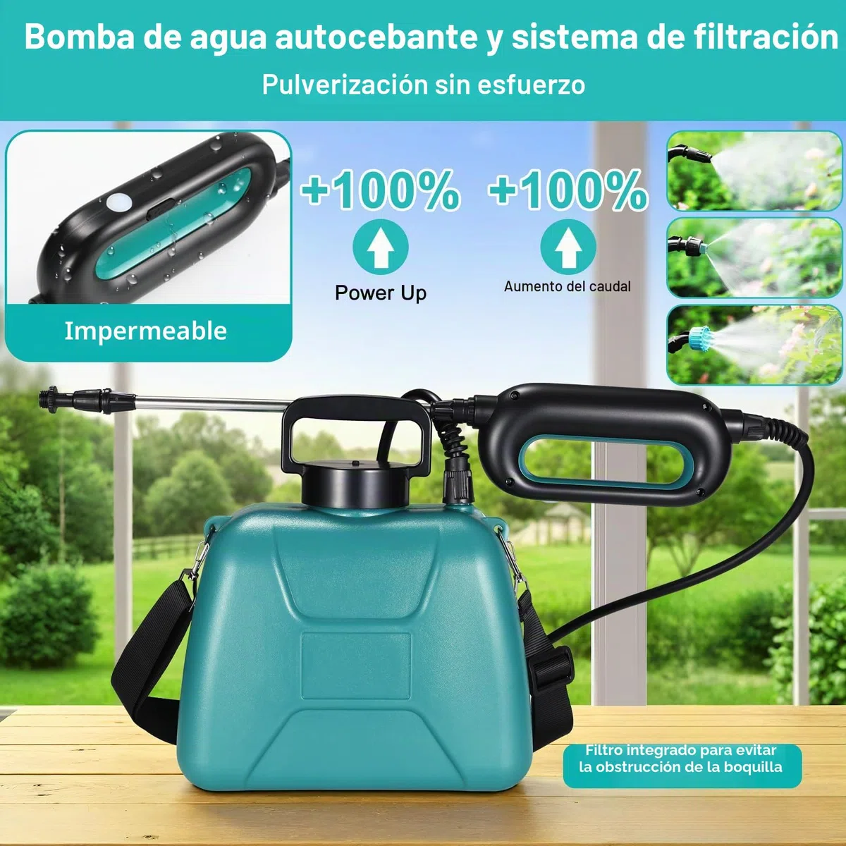 TLGREEN Pulverizador Eléctrico 8L, 7.4V/2000mAh Pulverizador de Jardín a Batería Recargable, con 3 Boquillas Regulable Varita Retráctil, Correa de Hombro Ajustable, para Plantas Jeringa de Malas