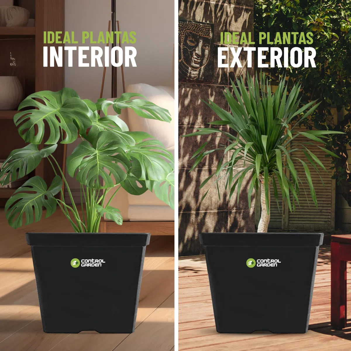 GROWMANIA Pack 10 Macetas Cuadradas para Plantas Negra 25L - Diez Maceteros de Plástico para Flores 33x33x35 cm - Base 25x25